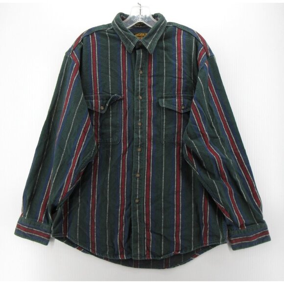 VINTAGE Eddie Bauer Shirt Large McKinley Flannel Button Up Striped USA - Picture 1 of 11